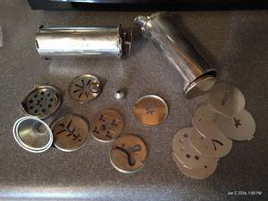 (2) Vintage Metal Hand Crank Cookie Presses w Shape Discs