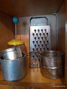Vintage Box Grater, Measuring Cups, Chopper