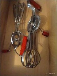 Two Vintage Egg Beaters with Red Handles