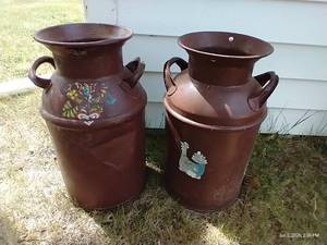 (2) Vintage Painted Milk Cans