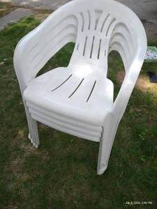 (4) White Plastic Lawn Chairs