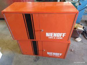 (2) Vintage Orange Niehoff Tune Up Wall Cabinets