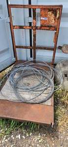 Red industrial carts, cast wheels, 2 swivel, along with some 38 cable and roll of wire