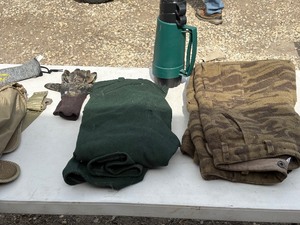 Misc Hunting Gear, Wool Pants, Rifle Sleeve, 2 Waist Packs, Gloves.