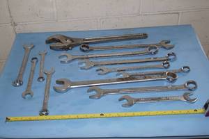 Miscellaneous LOT of LARGE Open-End and Combination Wrenches and HUGE Crescent Wrench