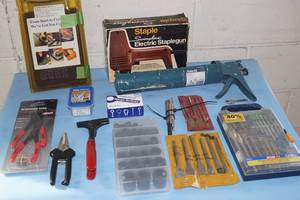 Large Lot of Miscellaneous Tools & Accessories - Drill Bits Stapler Caulk Gun & More