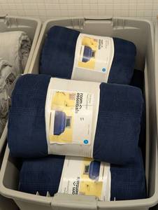 Lot of Room Essentials Navy Blue Corduroy Plaid Comforters, Different Sizes