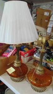 Pair of Vintage Amber Table Lamps