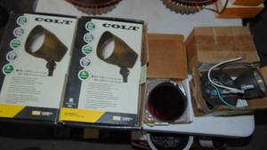 NIB Set of 2 Hubbell Outdoor Lights, Colored Lens and Set of 2 Duel Outdoor Lights