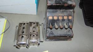 Vintage Toy Metal Cash Register and Belt Coin Holder