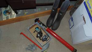 Fishing Reels, Eagle Claw Travel Rod, Boots and Misc