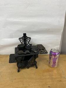 Crescent Cast Iron Toy Cook Stove Miniature w Pots Pans & Accessories