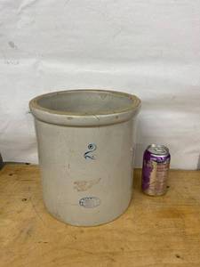 Red Wing Potteries 2 Gallon Stoneware Crock Wing Mark Hairline Rim Crack