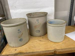 Red Wing Stoneware Crocks 2 Gallon & 3 Gallon Plus Unmarked Crock
