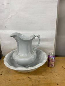 J&G Meakin Ironstone Pitcher Bowl Wash Set White Antique Good