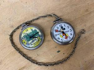 Novelty Bradley Pocket Watch Pair Mickey Mouse & John Deere Untested
