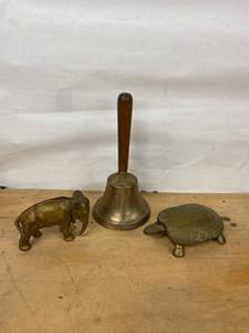 Lot Including Brass Hand Bell Elephant Bank Turtle Trinket Box