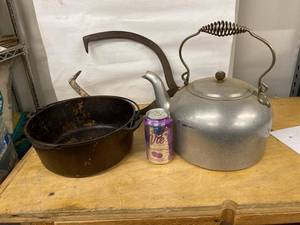 Lot Including Griswold Cast Iron Dutch Oven Kettle & Ice Tongs Fair