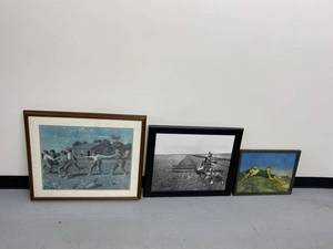 Assorted Framed Wall Art Prints Including John Deere Farm Scene 3 Pc