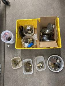 Lot Including Vintage Clock Parts Movements Chains Glass Faces