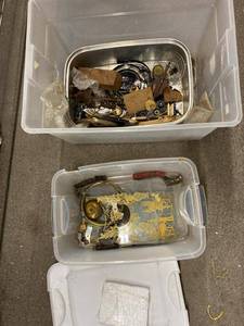 Lot Including Antique Clock Parts Gongs Keys Glass Panels Repair Lot
