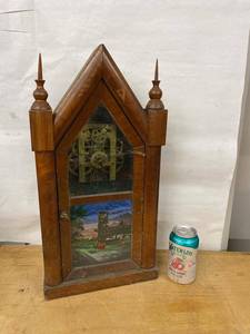 Antique Steeple Shelf Clock Eight Day Brass Movement Reverse Paint