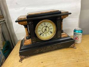 Seth Thomas Adamantine Mantel Clock Black Faux Marble Case Antique