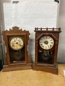 Lot Including 2 Antique Wooden Wall Clocks Gingerbread Parlor Style