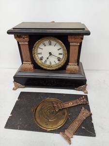 Seth Thomas Adamantine Mantel Clock Black Case w Loose Parts