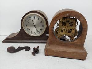 Lot Including Gilbert Mantel Clock and Parts Clock Cases Movements