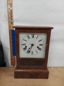 Antique Wood Mantel Shelf Clock Roman Dial Pendulum Approx. 11in