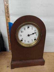 Sessions Mantel Clock Arched Wood Case Brass Bezel Approx 14in Tall