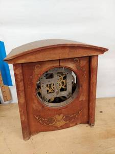 William Gilbert mantel clock movement in case, missing dial, parts