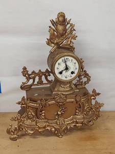 Rolseref Paris Antique French Figural Mantel Clock approx 16in Untested