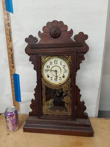 Welch Gingerbread Parlor Mantel Clock Walnut Case approx 25in