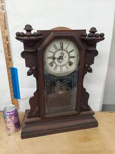 Antique Victorian Gingerbread Mantel Shelf Clock w Glass Door Fair