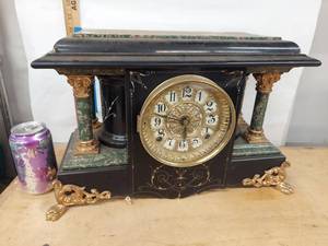 Seth Thomas Adamantine Mantel Clock Black Green Marble Finish