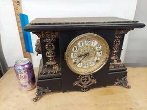 Seth Thomas Antique Adamantine Mantel Clock Black Case Approx 15in
