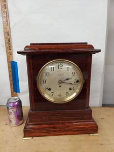 Seth Thomas Sonora Chime Mantel Clock Figured Wood Case Approx 15.5in