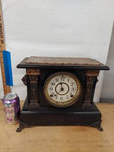 Seth Thomas Antique Mantel Clock Marble Top Black Case Approx 16in