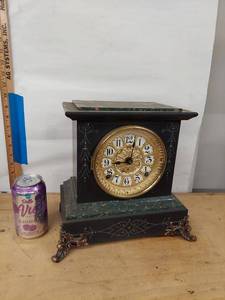 Seth Thomas Mantel Clock Black Case Gilt Dial Approx 11.5in Tall