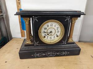 Seth Thomas Mantel Clock Black Adamantine Column Case Untested Fair
