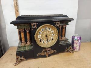 Seth Thomas Adamantine Mantel Clock Black Case Approx Antique