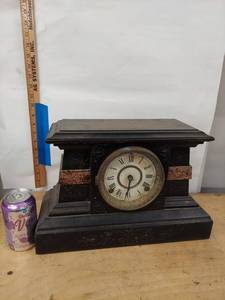 Seth Thomas Adamantine Mantel Clock Black Faux Marble Antique