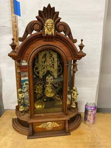 Ansonia Victorian Walnut Parlor Clock Cherub Case approx 26in