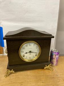Seth Thomas Mantel Clock Dark Wood Case Brass Trim Untested Vintage