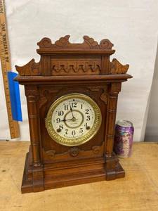 Seth Thomas Antique Mantel Clock Carved Wood Case Approx. 15in Tall