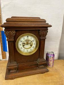 Waterbury Antique Mantel Clock Carved Wood Case Approx. 16in Tall