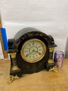 Seth Thomas Mantel Clock Black Adamantine Style Wind Up Untested