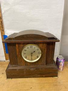 Antique Mantel Clock Tiger Oak Case Mechanical Gong Chime Untested